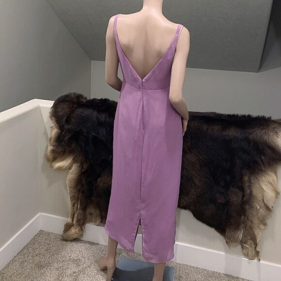 New Elegant V Back Faux Wrap Midi Dress - Picture 8 of 10